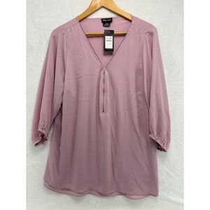 City Chic Women's Sexy Fling Rose‎ Pink Tunic Plus Size 18 V Neck Zip NWT